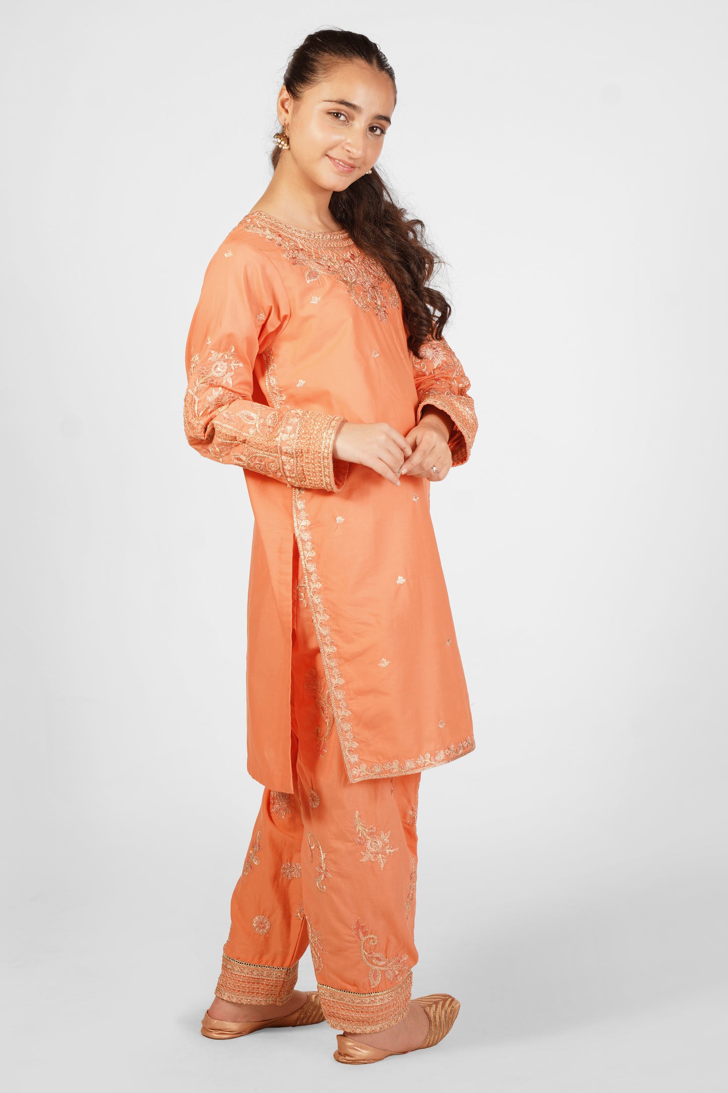 2PCS Embroidered Suit In Peach SKU: SFC-193