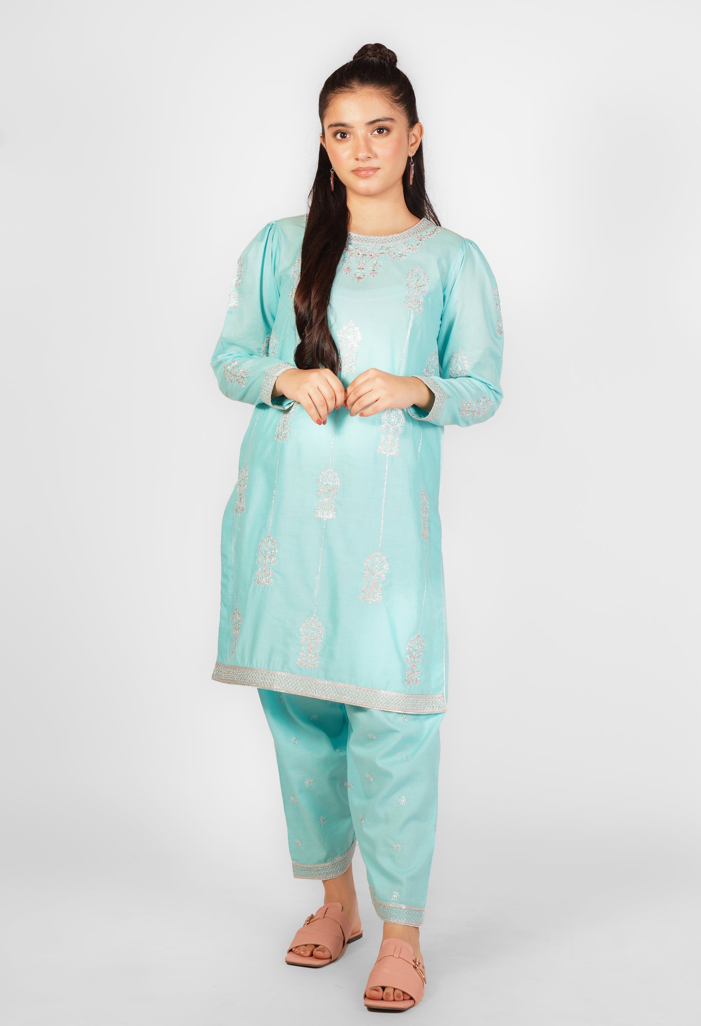 2PCS Embroidered Suit In Pale Blue SKU: SFC-200