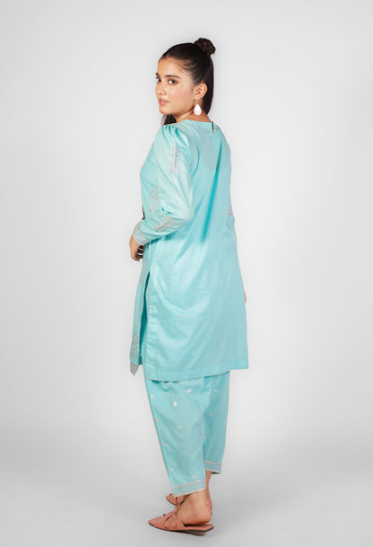 2PCS Embroidered Suit In Pale Blue SKU: SFC-200