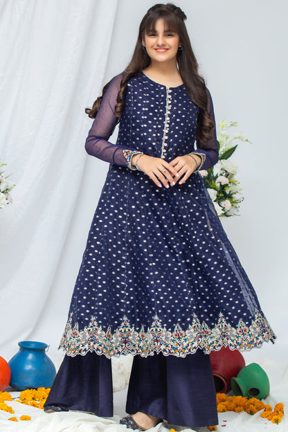 RTWFDS-005, Dark Blue 3pc dress with embroidery and embellishment