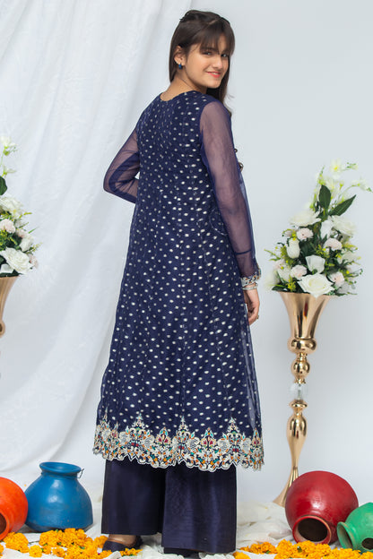 RTWFDS-005, Dark Blue 3pc dress with embroidery and embellishment