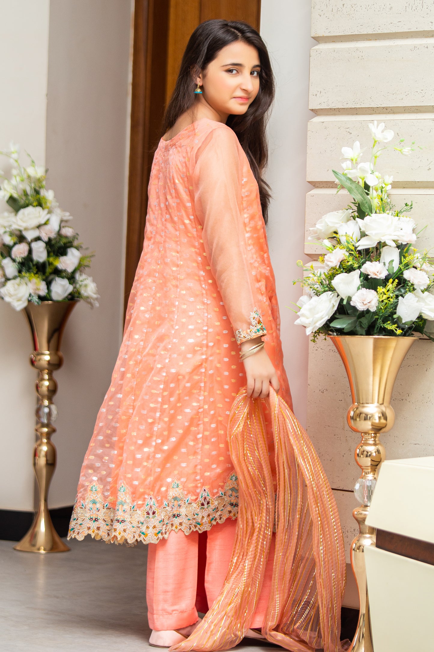 RTWFDS-005, 3pc Organza Suit with Embroidery and Embellishment