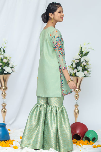 RTWFDS-002, Mint Green color 3pcs embroidered dress