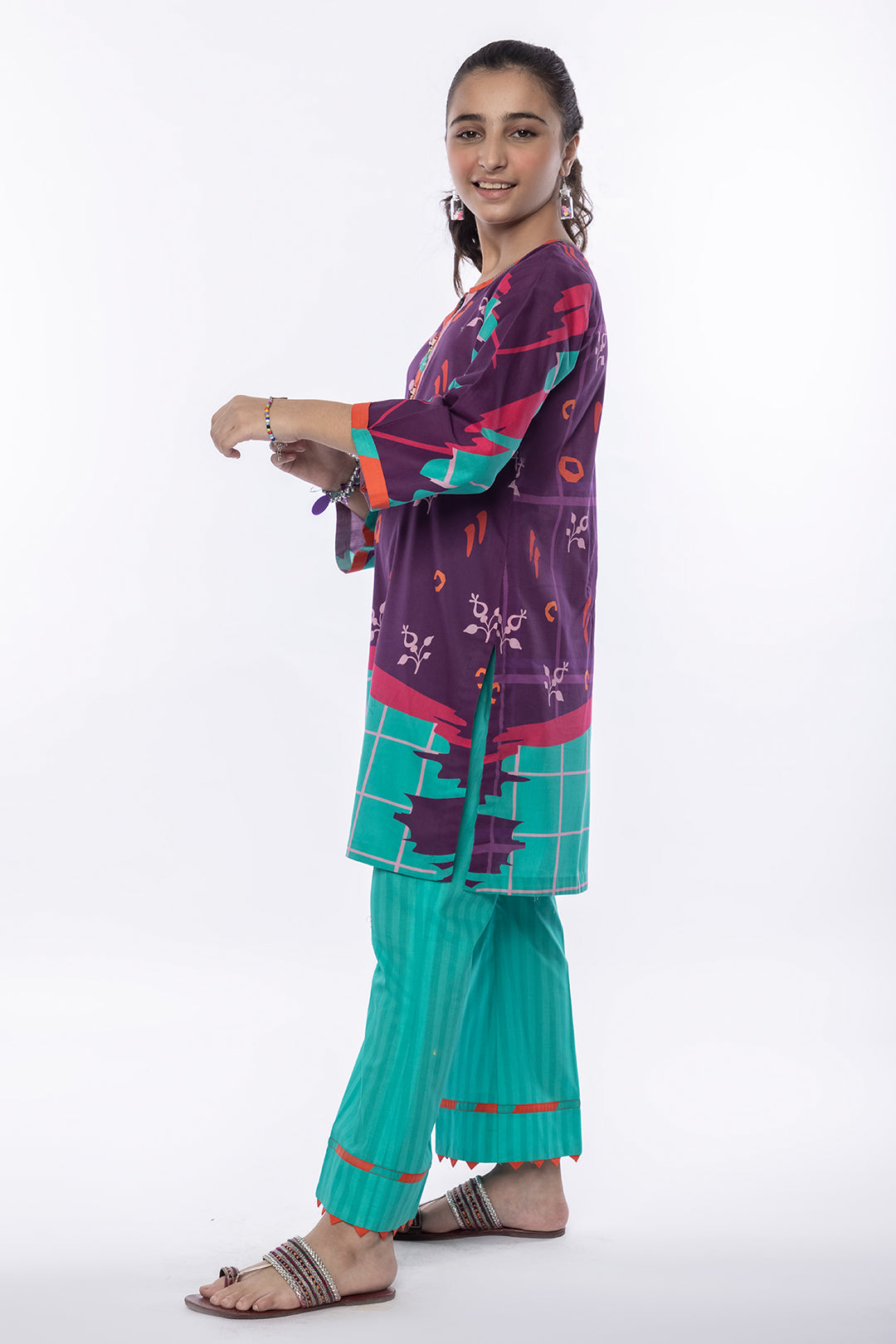 2 Piece Printed Lawn Suit in Dark Purple with Dyed Trouser MAC-015