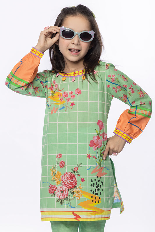 MAC-018, 2Pcs Printed Lawn Suit LT-Green