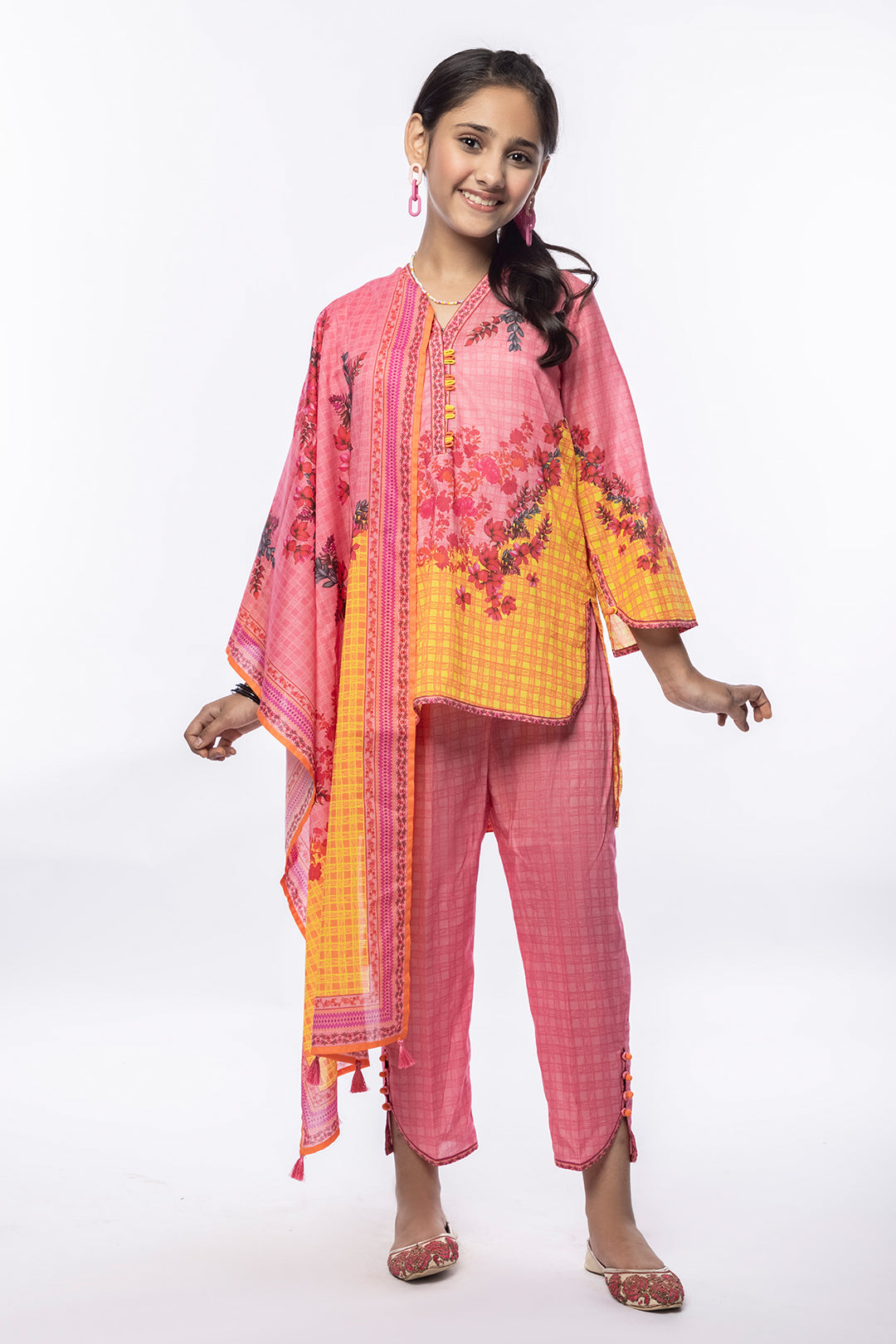 3Pcs Printed Lawn Suit Pink SKU : 3PCS-025