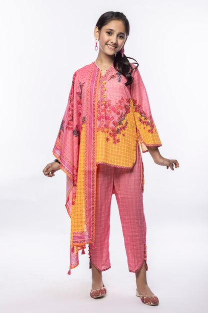 3Pcs Printed Lawn Suit Pink SKU : 3PCS-025