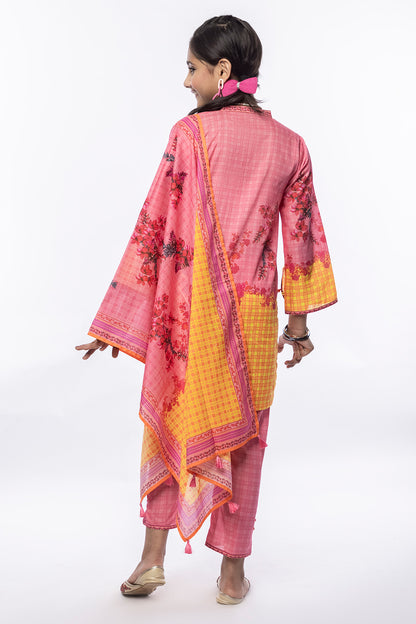 3Pcs Printed Lawn Suit Pink SKU : 3PCS-025