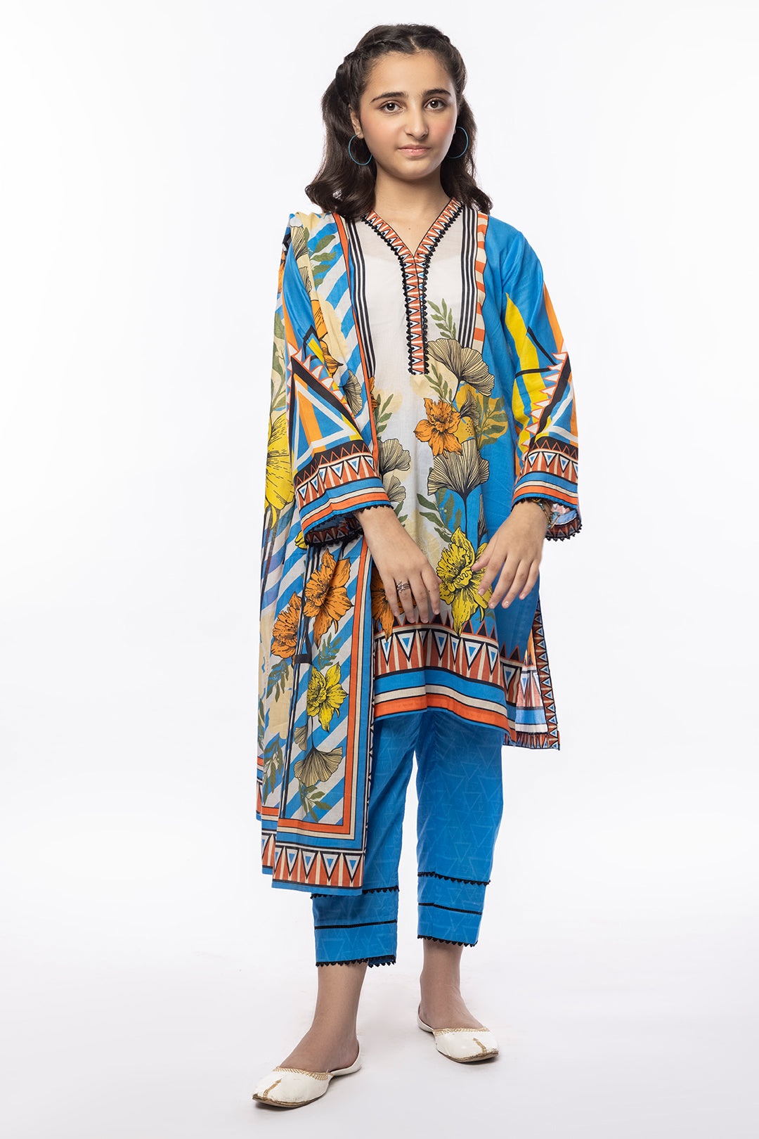 3Pcs Printed Lawn Suit Blue SKU : 3PCS-029