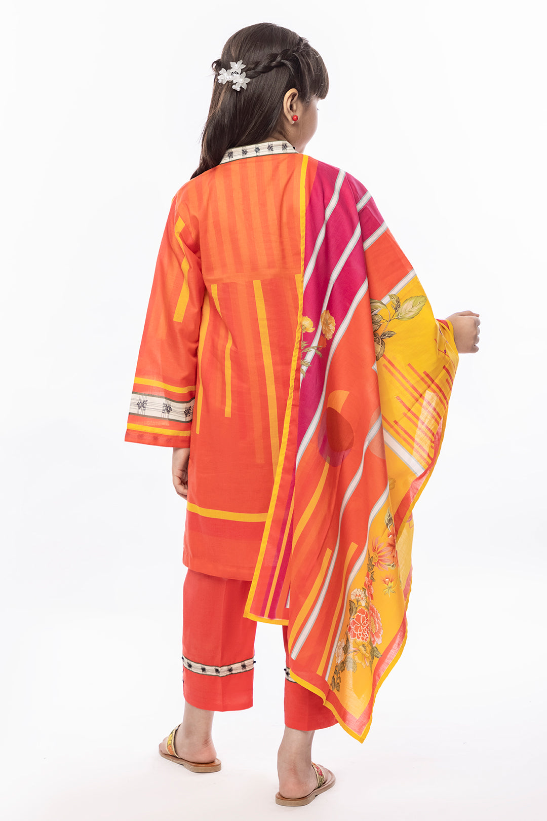 3Pcs Printed Lawn Suit Orange SKU : 3PCS-030