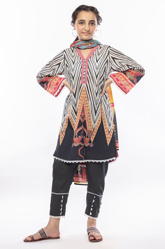 3Pcs Printed Lawn Suit Black SKU : 3PCS-031