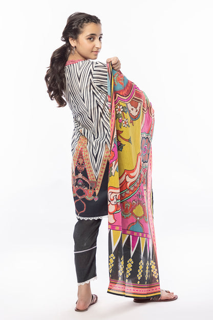 3Pcs Printed Lawn Suit Black SKU : 3PCS-031